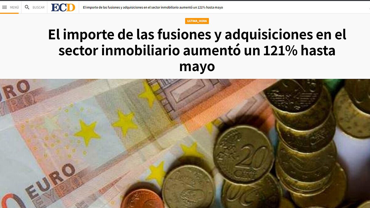 El importe de las fusiones y adquisiciones en el sector inmobiliario aument un 121% hasta mayo